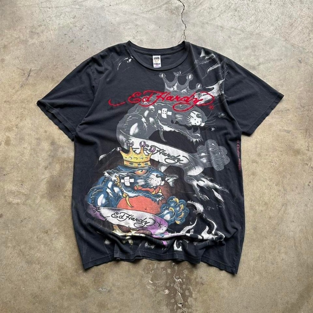 Rare 2000s Ed hardy Aop panther t shirt